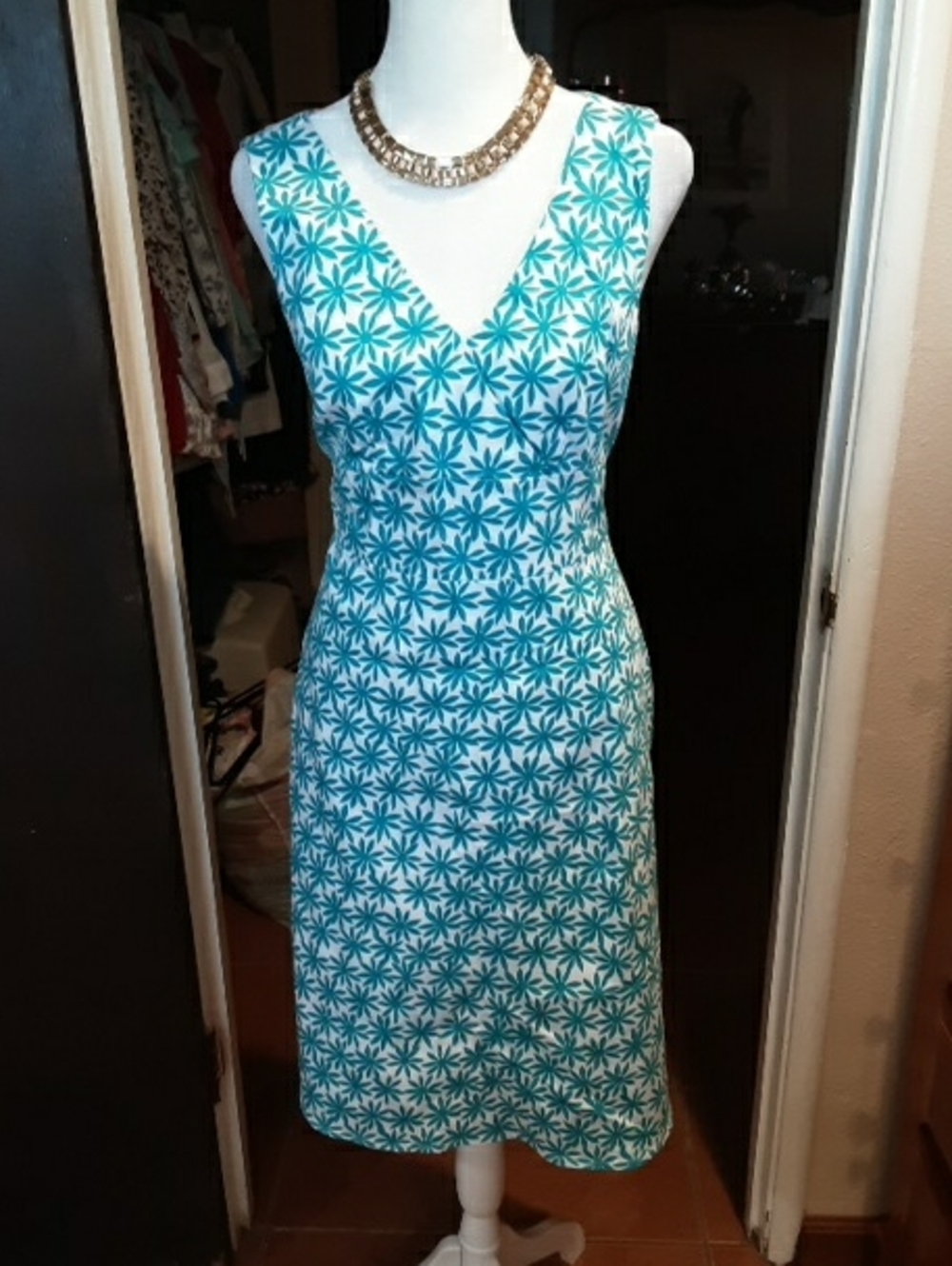 Spense Teal Floral V-Neck Midi Dress
